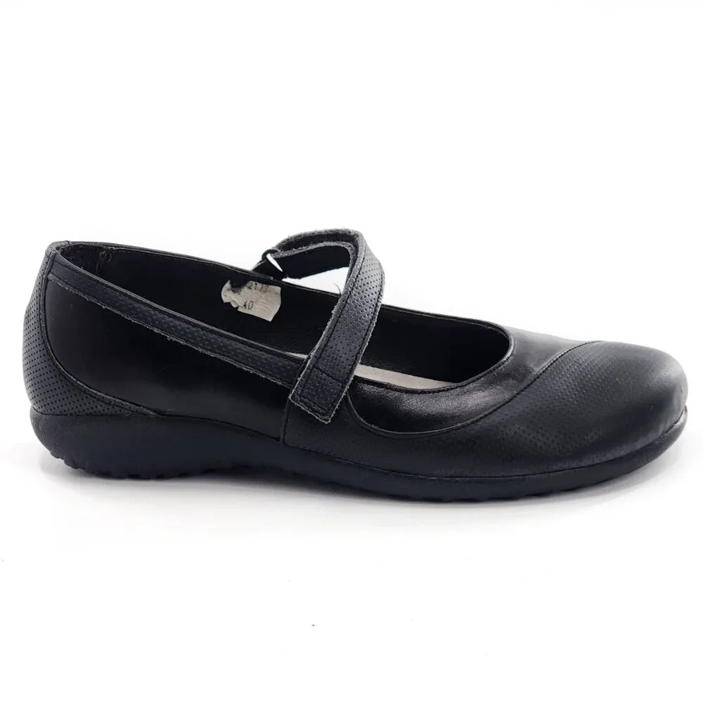 NAOT Leather Mary Jane Shoes Flats Hook & Loop Blue Black